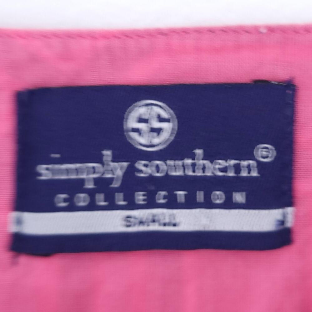 Simply Southern Tunic Top Lattice Small Blue Pink Preppy, Resortwear, 3/4 Sleeve - Picture 4 of 5